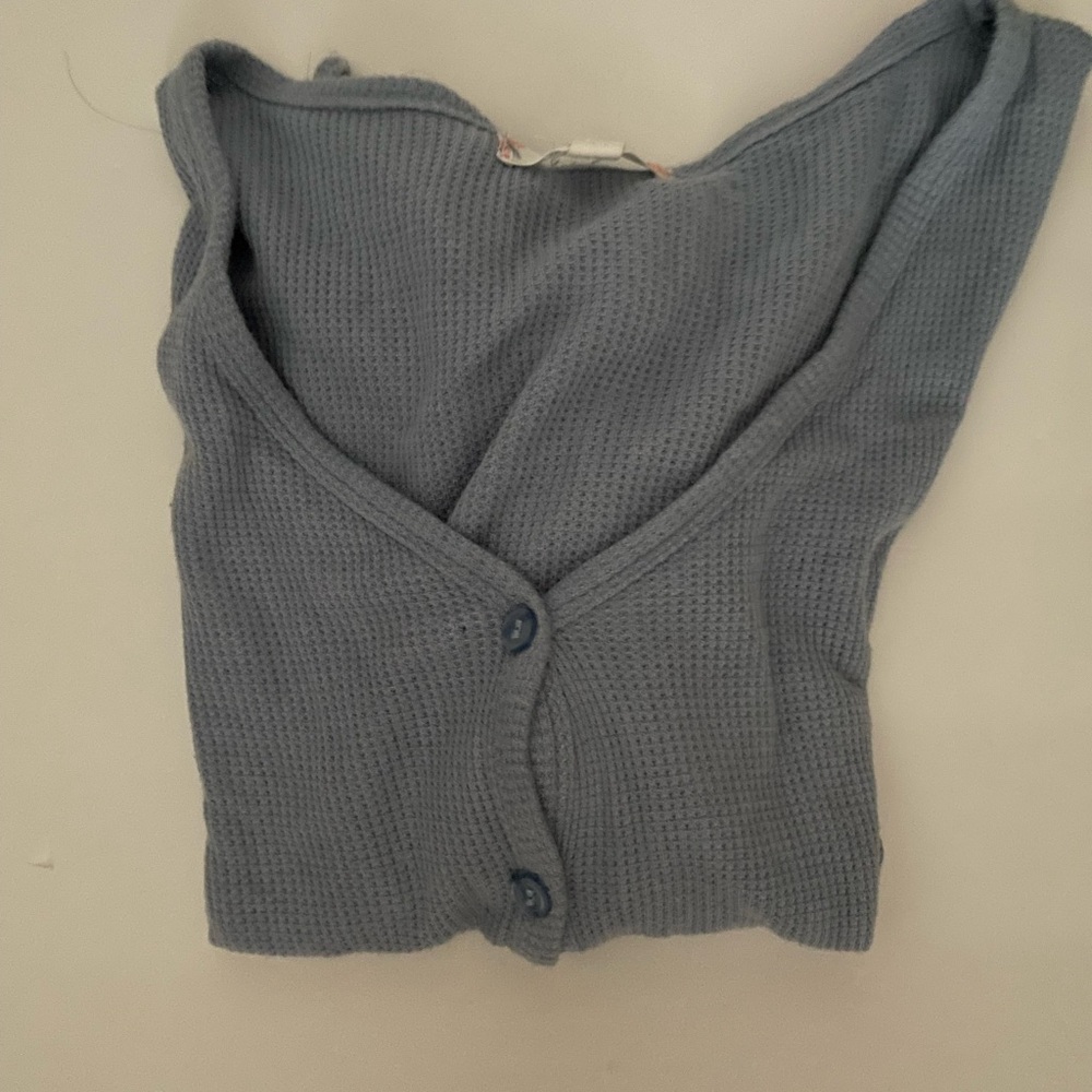 Pink Rose Blue V-Neck Short Sleeve Crop Top Size Small